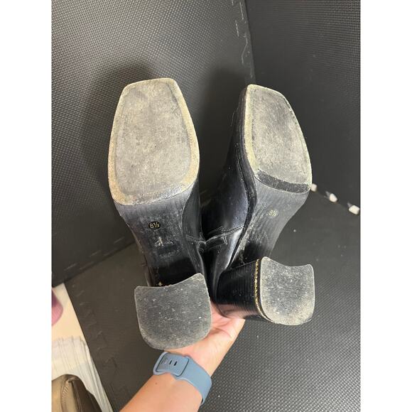 Tory Burch Women Ruby 90 Link Chain Black Leather Chunky Boots size 8.5 - Picture 7 of 9